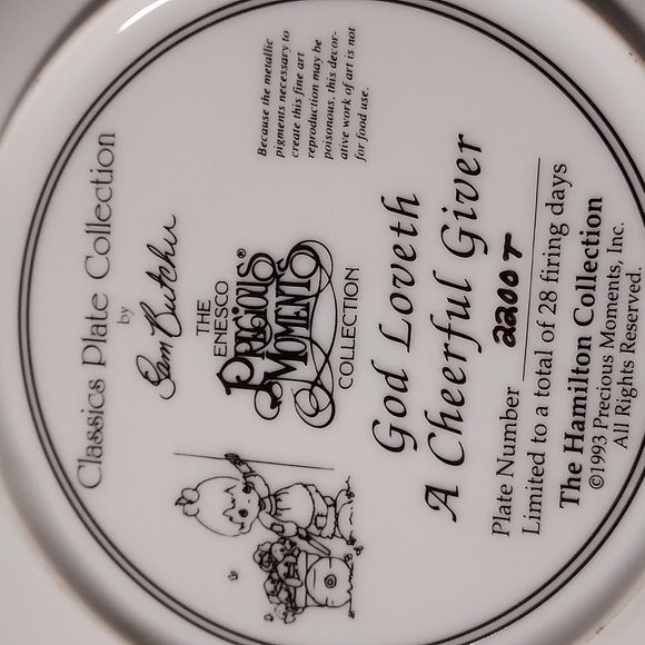 1993 Precious Moments Collectible Plate God Loveth A Cheerful Giver Sam Butcher - Picture 3 of 7